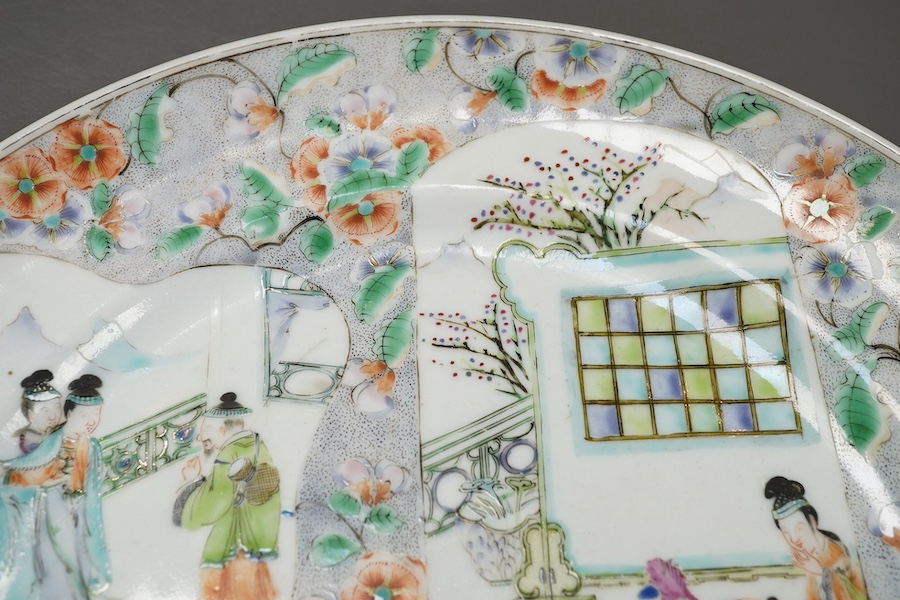 Three Chinese enamelled porcelain plates, mid 19th century